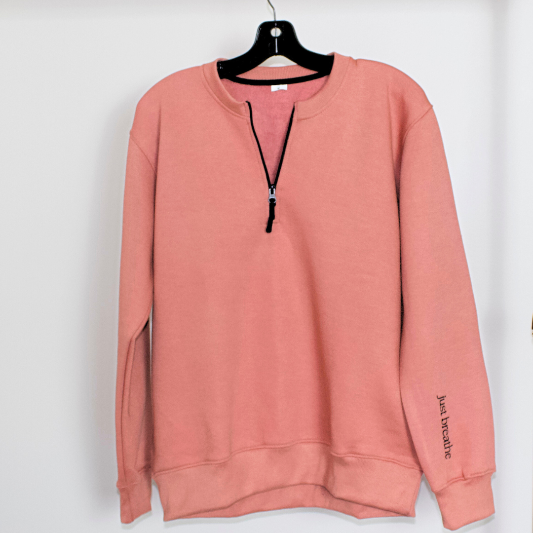 Just Breathe Quarter Zip Crewneck Sweater