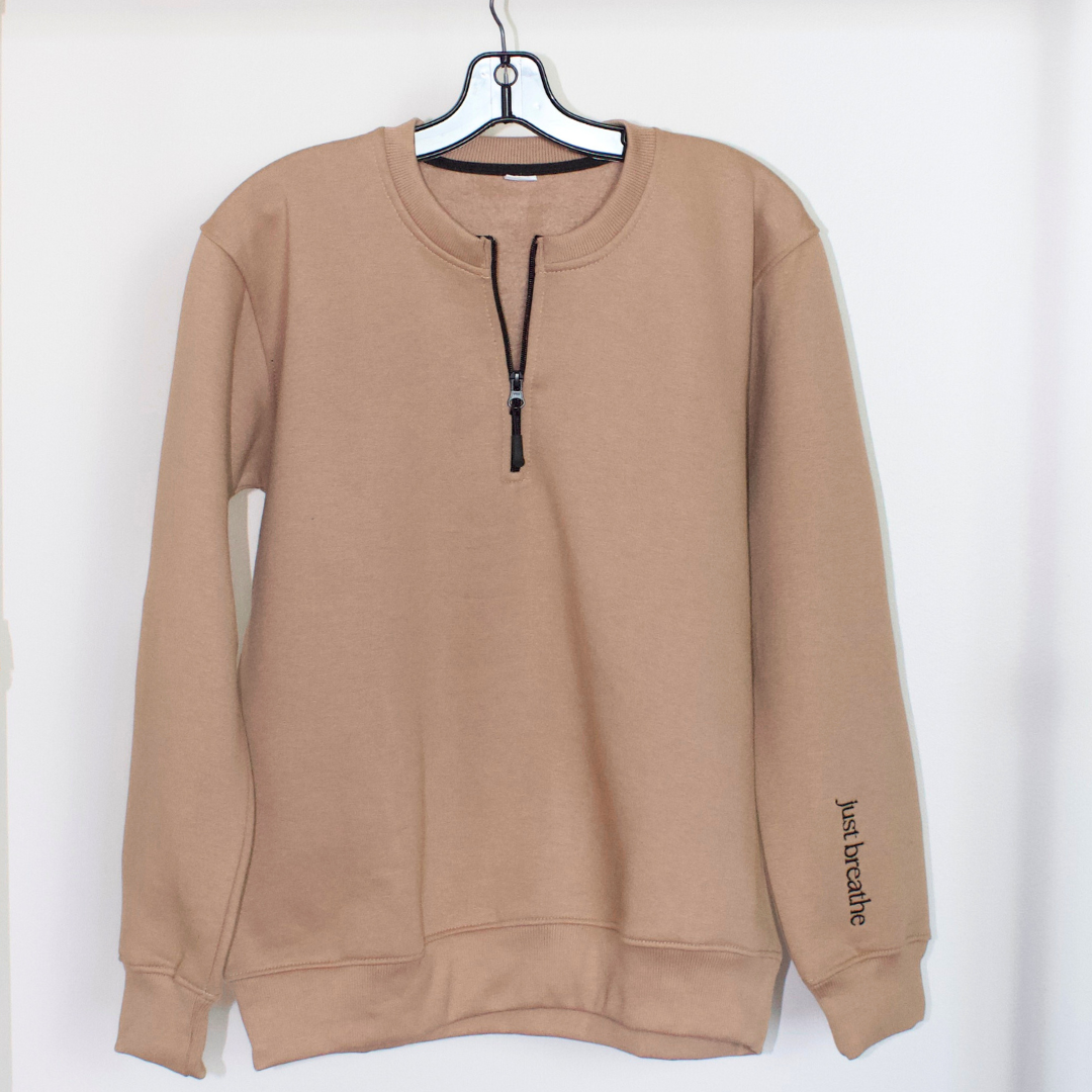 Just Breathe Quarter Zip Crewneck Sweater