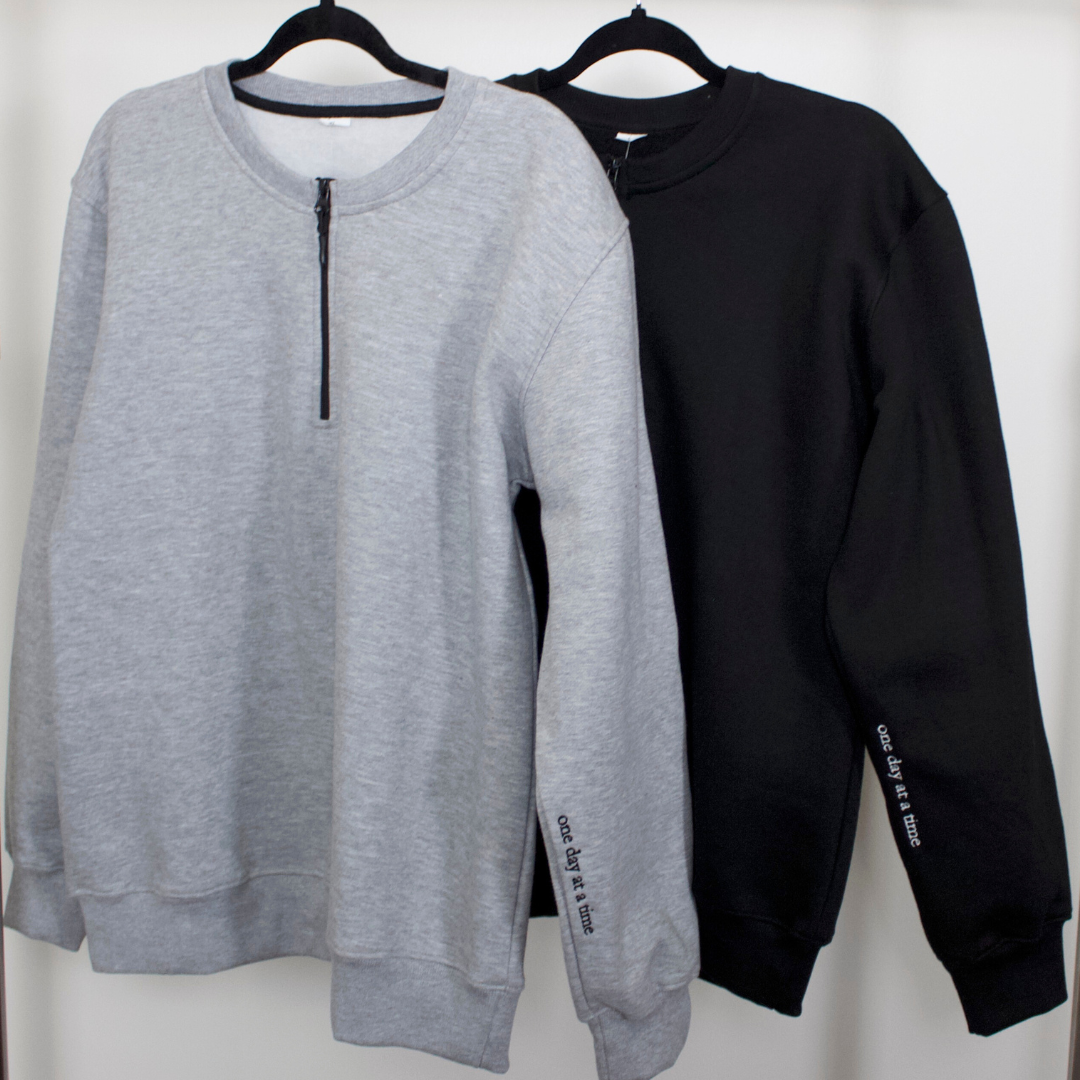 One Day At A Time Crewneck Zip Sweater