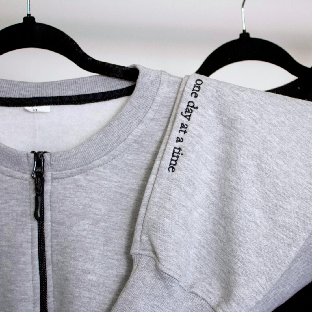 One Day At A Time Crewneck Zip Sweater